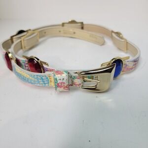 RJM Belt Colorful Gemstone Gold‎ Buckle Genuine Leather Belt Small